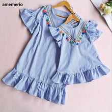 Load image into Gallery viewer, Newborn Baby Girl Family Matching Clothes Mom And Daughter Dress Nine Quarter Stripe Tassel Mini Mother And Daughter Outfits
