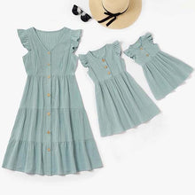 Load image into Gallery viewer, Family Matching Outfits Mother Daughter Dress Solid Ruffled Irregular Length Dress Mom Baby Daughter Dress Mommy And Me Clothes