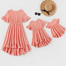 Load image into Gallery viewer, Family Matching Outfits Mother Daughter Dress Solid Ruffled Irregular Length Dress Mom Baby Daughter Dress Mommy And Me Clothes

